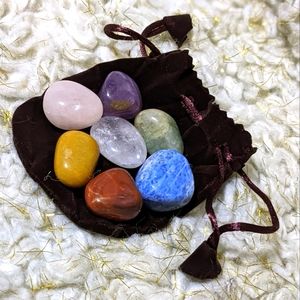 Polished Gemstone Starter Kit Velvet Pouch Rocks Geology Quartz Jasper Lazuli